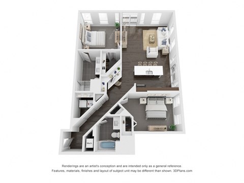 Floor plan for 2 beds, 2 baths, 1185 sqft